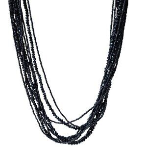 Elegant Multi Strand Black Beaded Necklace Rhinestone Magnetic Clasp Jewelry